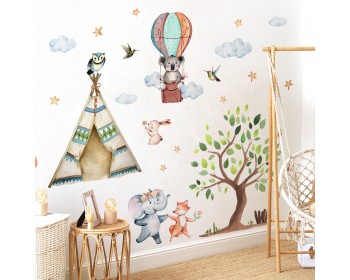 Cartoon Animal Clouds Ballon Tree Tent Wall Decals  Cartoon Animal Clouds Ballon Tree Tent Wall Decals